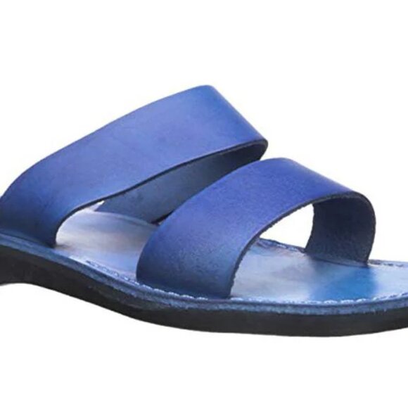Men\'s Leather Double Strap Jerusalem Sandals Aviv Blue Size 13 US 46 EU main image 4